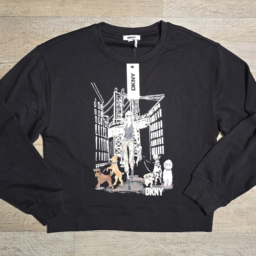 DKNY Black Sweatshirt Cityscape Design Soft  Style Size M